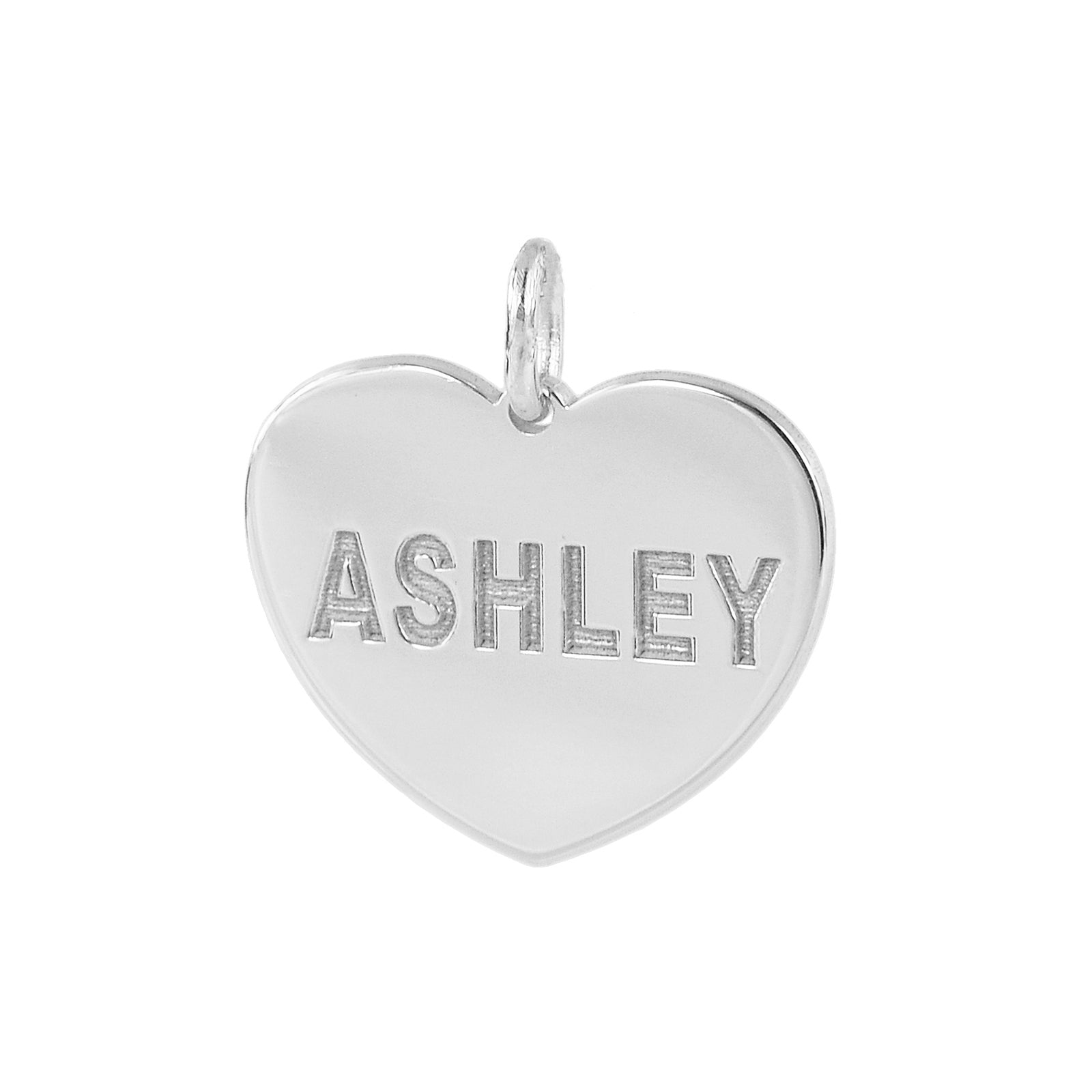 Personalized white gold heart disc charm pendant engraved ASHLEY