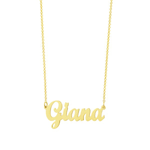 10k solid yellow gold custom personalized script nameplate necklace preview.