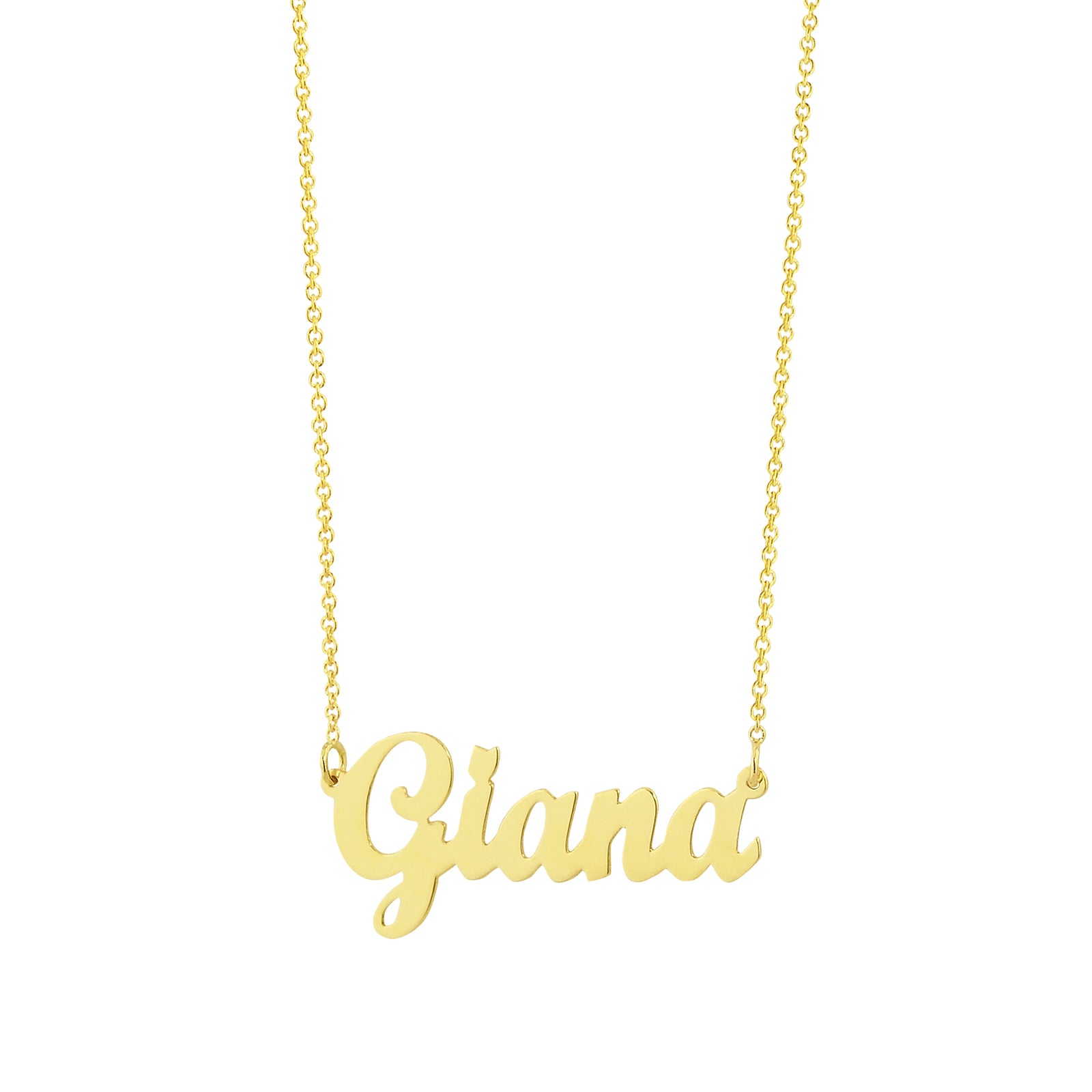 10k solid yellow gold custom personalized script nameplate necklace preview.