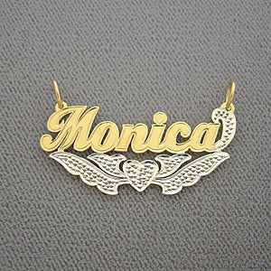 Solid Gold Name Pendant Two Tone Heart Hand-Engraved NT14