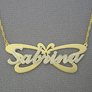 Personalized Gold Name Pendant Two Tone Charm with butterfly NT60