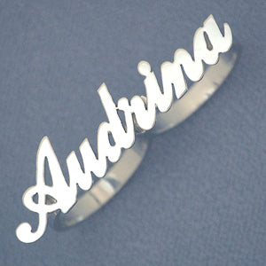 Silver Personalized Audrina Patridge Two Finger Name Ring SR40