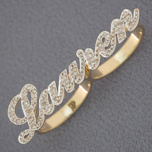 14k Gold Personalized Lauren Conrad Two Finger Diamond Name Ring