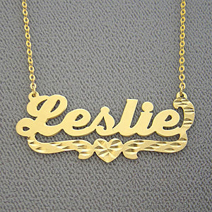 Personalized 10-14kt Gold Name with Heart Design Necklace NN15