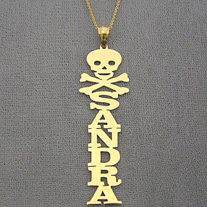 Personalized Gold Necklace Vertical Name with Skull Jewelry NN38
