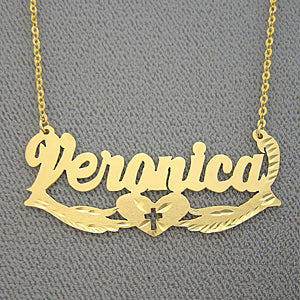 Gold Personalized Jewelry Name Necklace w-cross in heart NN44