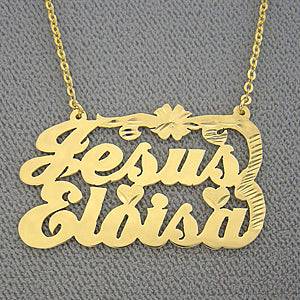 Personalized Gold Two Names with Hearts Necklace NN91