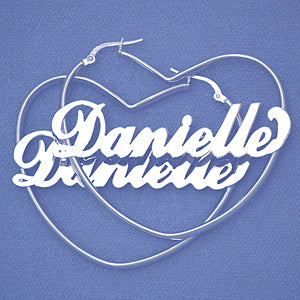 Personalized Sterling Silver 2  Inch Heart Hoop Name Earrings SH18