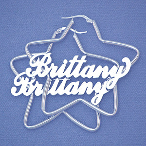 Personalized Sterling Silver 2  Inch Star Hoop Name Earrings SH19