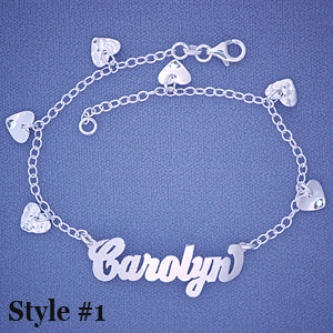 Sterling Silver Dangling Charms Personalized Name Anklet SA21