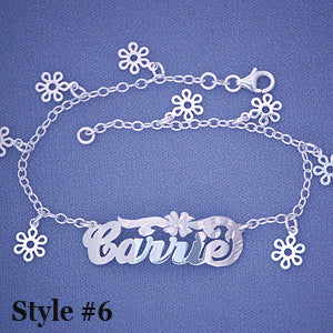 Sterling Silver Dangling Charms Personalized Name Anklet SA22