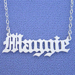 Silver OLD ENGLISH font Personalized Name Necklace SN22