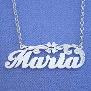 Silver Personalized Necklace Name Jewelry with Flower SN41