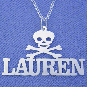Sterling Silver Personalized Name Necklace Skull and Crossbone SN58