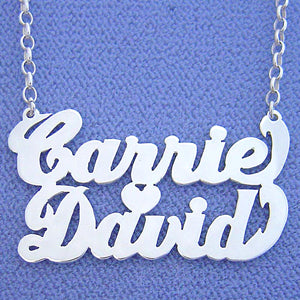 Sterling Silver Couple Name Necklace Two Names w- Heart SN90