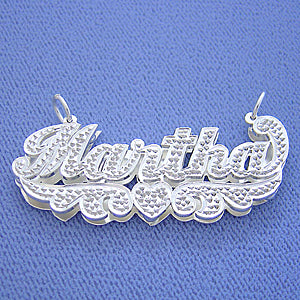 Sterling Silver 3D Double Plates Personalized Diamond Accent Name Pendant Necklace Charm Jewelry