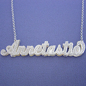 Large Size Silver Pendant Double Cursive 3D Name Necklace SD50