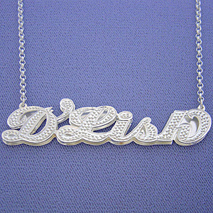 Large Personalized Sterling Silver 3D  Double Name Plates Pendant Necklace Daimond Aceent Jewelry