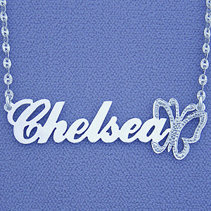Silver Personalized Name Necklace Pendant with Butterfly SN75