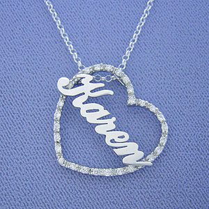 925 Sterling Silver Cubic Heart Name Pendant Necklace SP05