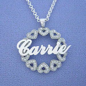 Sterling Silver Cubic Eternity Hearts Name Pendant Chain SP07