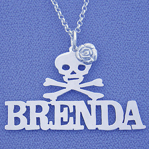 Silver Personalized Name Necklace Flower Skull and Crossbone SN59