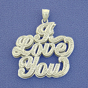 &#39;Silver I Love You&#39;&#39; Double Plate Pendant Necklace SP44&#39;&#39;&#39;