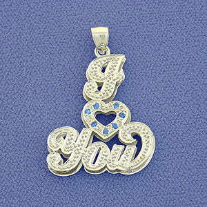 'Silver I Love You'' Double Plate Heart Pendant Necklace SP45'''