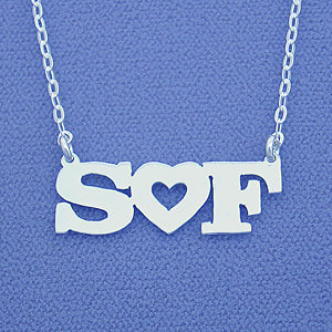 Silver Personalized Initials Pendant Necklace w-Heart SI42
