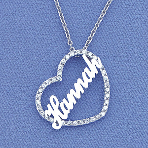 Personalized Silver Cubic Heart Name Pendant Chain SP03