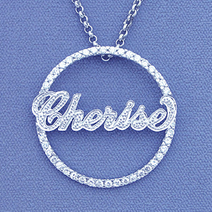 Sterling Silver Eternity Round Cubic Name Pendant SP21