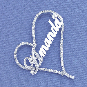 925 Silver Large Cubic Heart Personalized Name Pendant SP16