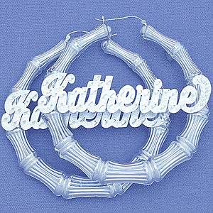 'Personalized Sterling Silver Round Name Bamboo Earrings 2 7-8  SB34'''