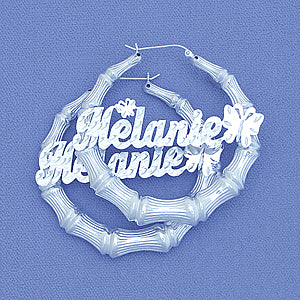 Sterling Silver Personalized Butterfly Name Bamboo Earrings 2 1-8 Inch