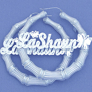 'Sterling Silver Round butterfly Name Bamboo Earrings  2 7-8  SB39'''