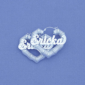 'Sterling Silver Heart Bamboo Personalized Name Earrings 1 1-2 SB51'''