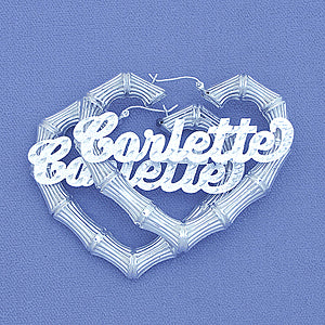 Silver Heart Bamboo Personalized Name Earrings 2 3-8 Inch SB53