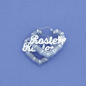 'Silver Heart Bamboo Personalized Name butterfly Earrings  1 1-2 SB56'''