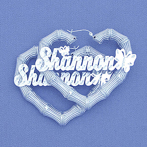 Silver Heart Bamboo Name butterfly Earrings 2 3-8 Inch SB58