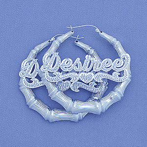 Sterling Silver Daimond Accent Name Bamboo Earrings Personalized Jewelry 2 1-8 Inch