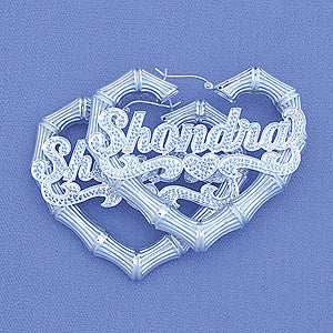 Silver Heart Doorknocker Bamboo Iced Name Earrings 2 3-8 Inch SB68