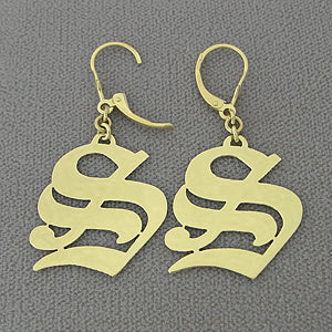 Gold Dangling Old English Initial Earrings 1 Inch GI11