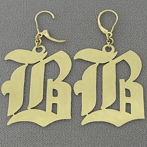 Gold Dangling Old English Initial Earrings 1 1-2 Inch GI12