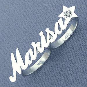 Silver Personalized Two Finger Name Ring with Star SR44