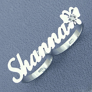 Silver Personalized Two Finger Name Ring with Butterfly SR45