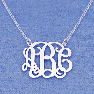 Sterling Silver 3 Initials Monogram Necklace 1 inch wide SM_31C