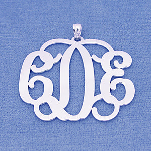 Sterling Silver 3 Initials Monogram Pendant 1 1-2 Inch SM_33