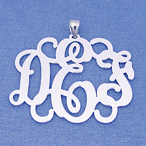 Silver 3 Initials Monogram Pendant 1 3-4 Inch SM_34