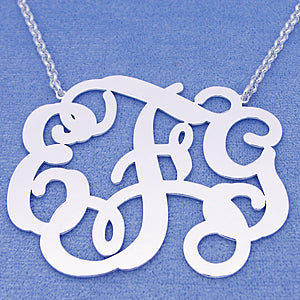 Sterling Silver 3 Initials Monogram Necklace 2 1-8 Inch SM_35C