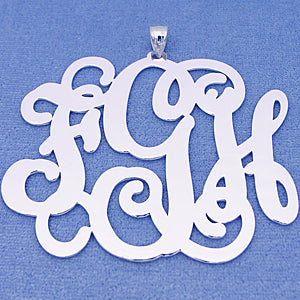 Sterling Silver 3 Initials Monogram Pendant 2 1-2 Inch SM_36